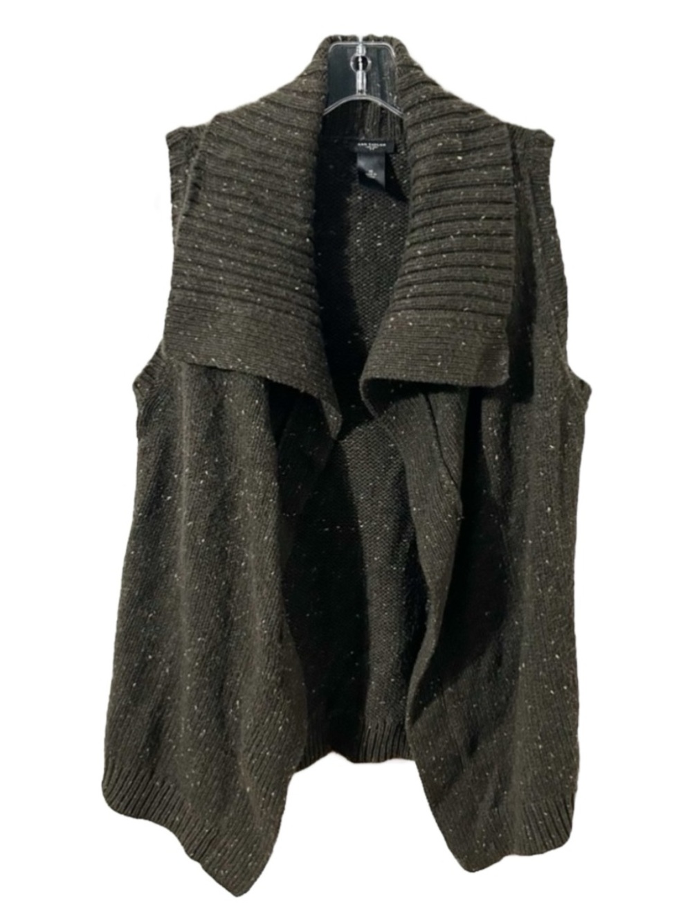 Ann Taylor Factory Speckled Brown Knit Cardigan Vest with Shawl Collar Heavier